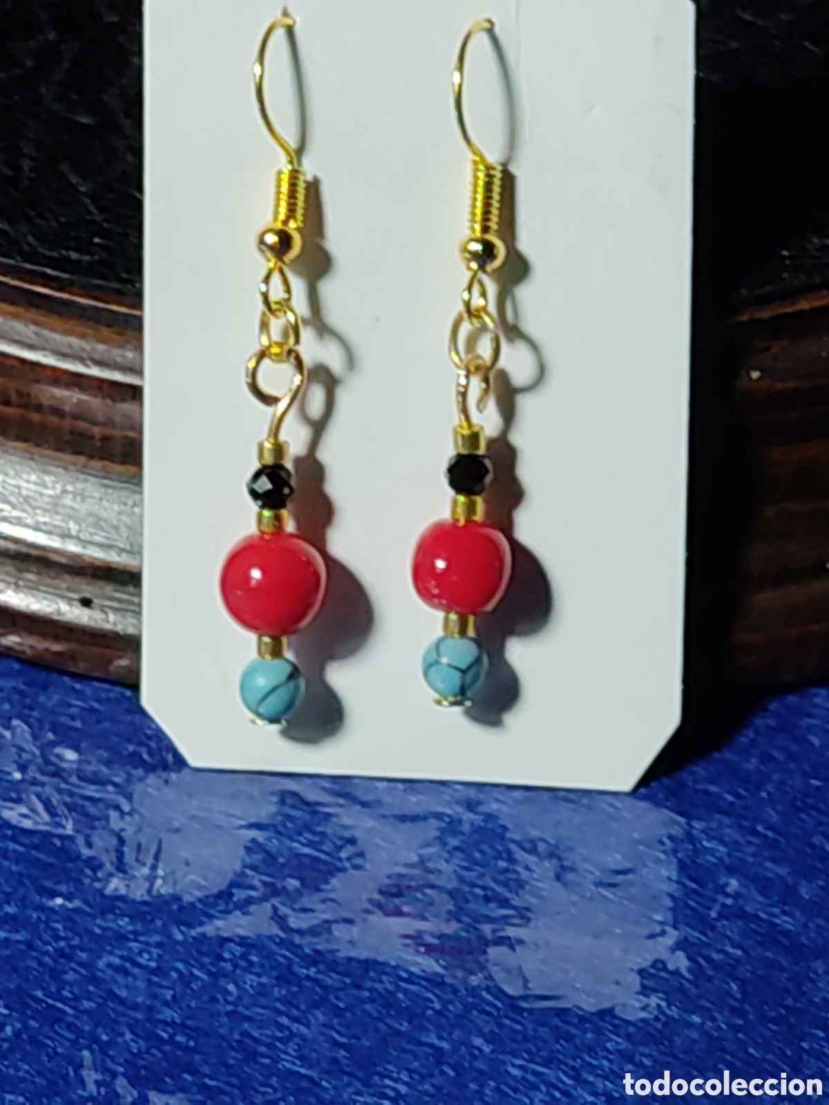 Joyeria: Pendientes de coral rojo y turquesa. - Foto 1