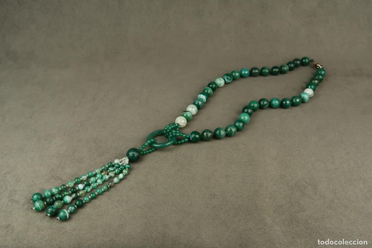 Joyeria: Antiguo Collar de &Aacute;gata Verde Facetada - Foto 1