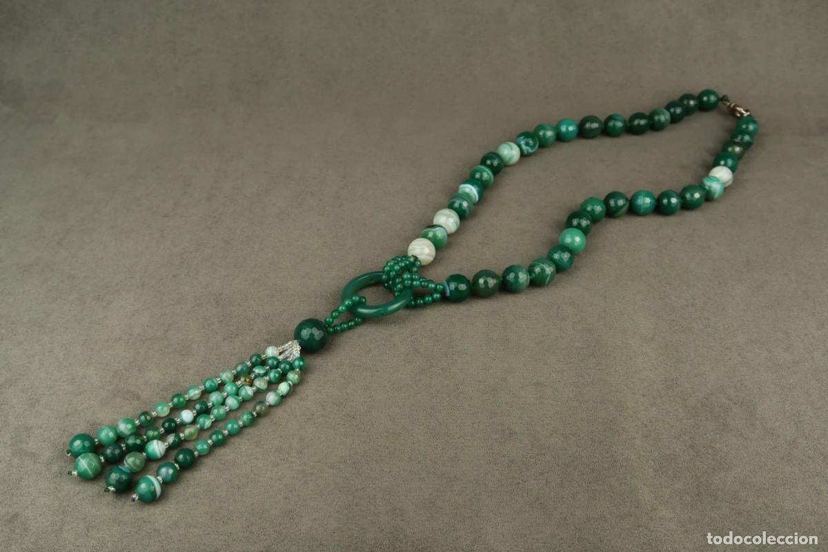 Joyeria: Antiguo Collar de &Aacute;gata Verde Facetada - Foto 2