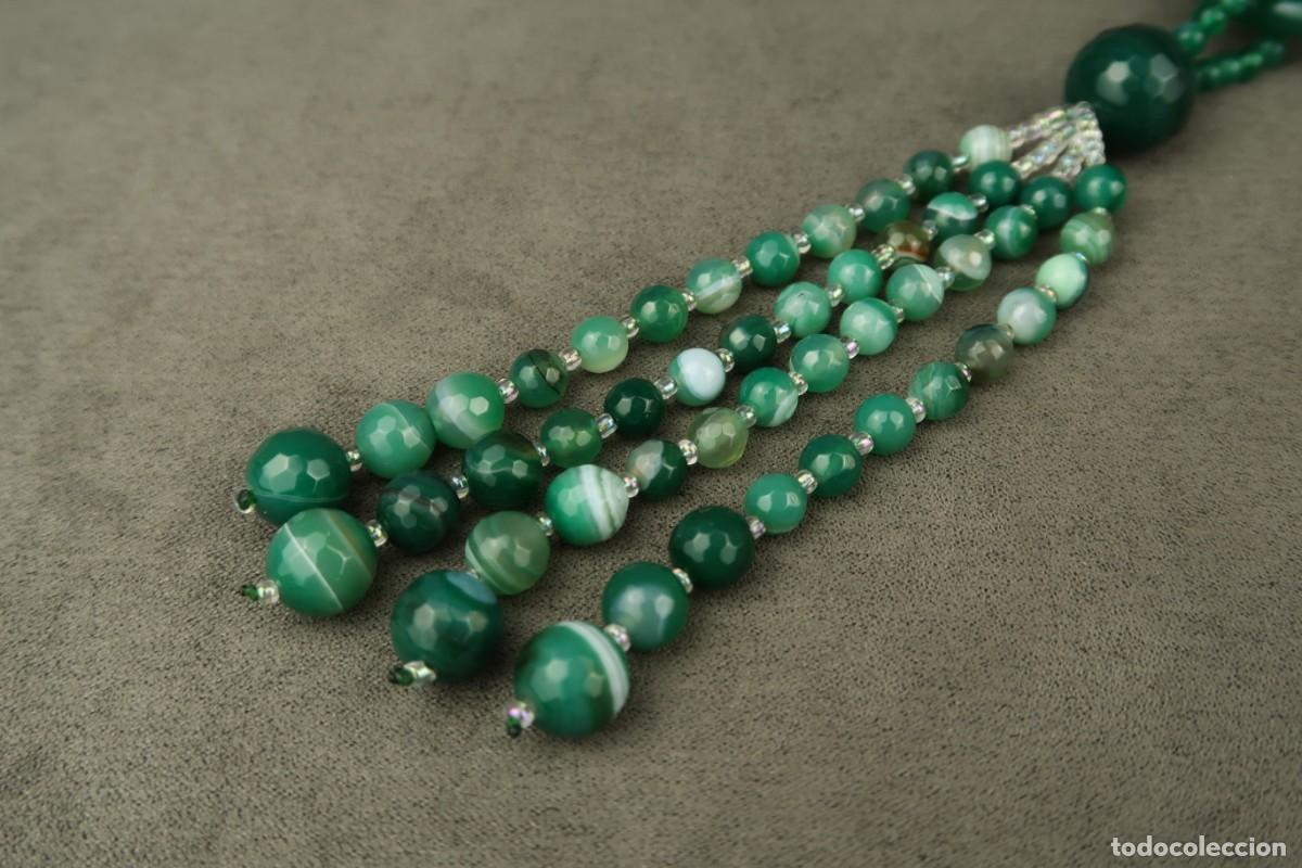 Joyeria: Antiguo Collar de &Aacute;gata Verde Facetada - Foto 3