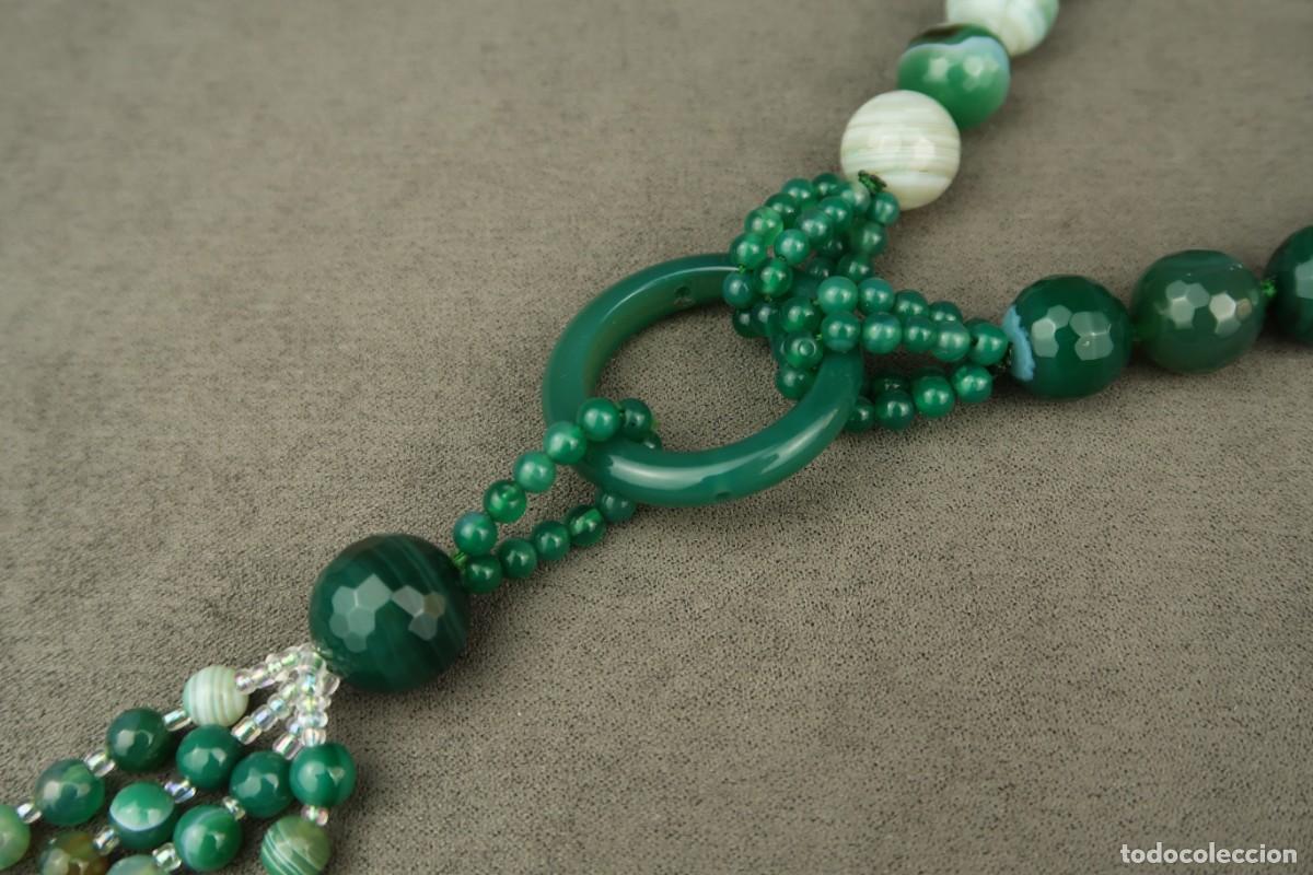 Joyeria: Antiguo Collar de &Aacute;gata Verde Facetada - Foto 4