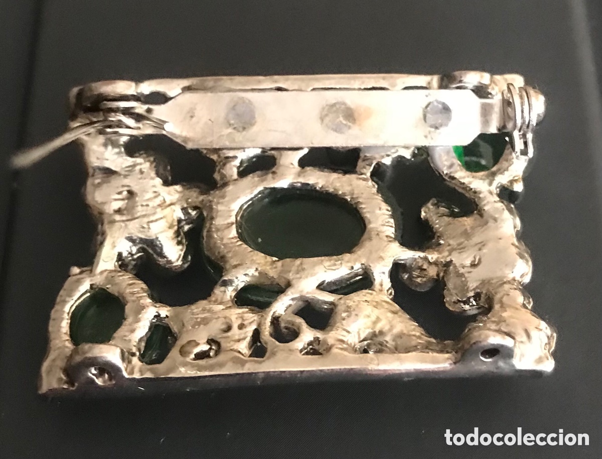 Joyeria: Broche rectangular con piedras verdes y turquesas - Foto 2