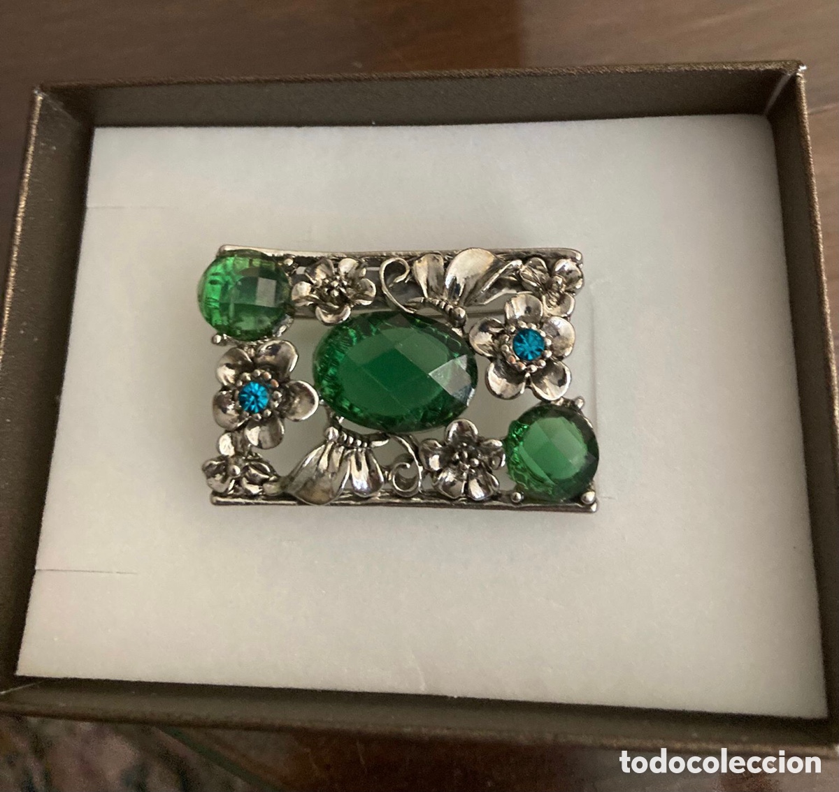 Joyeria: Broche rectangular con piedras verdes y turquesas - Foto 3
