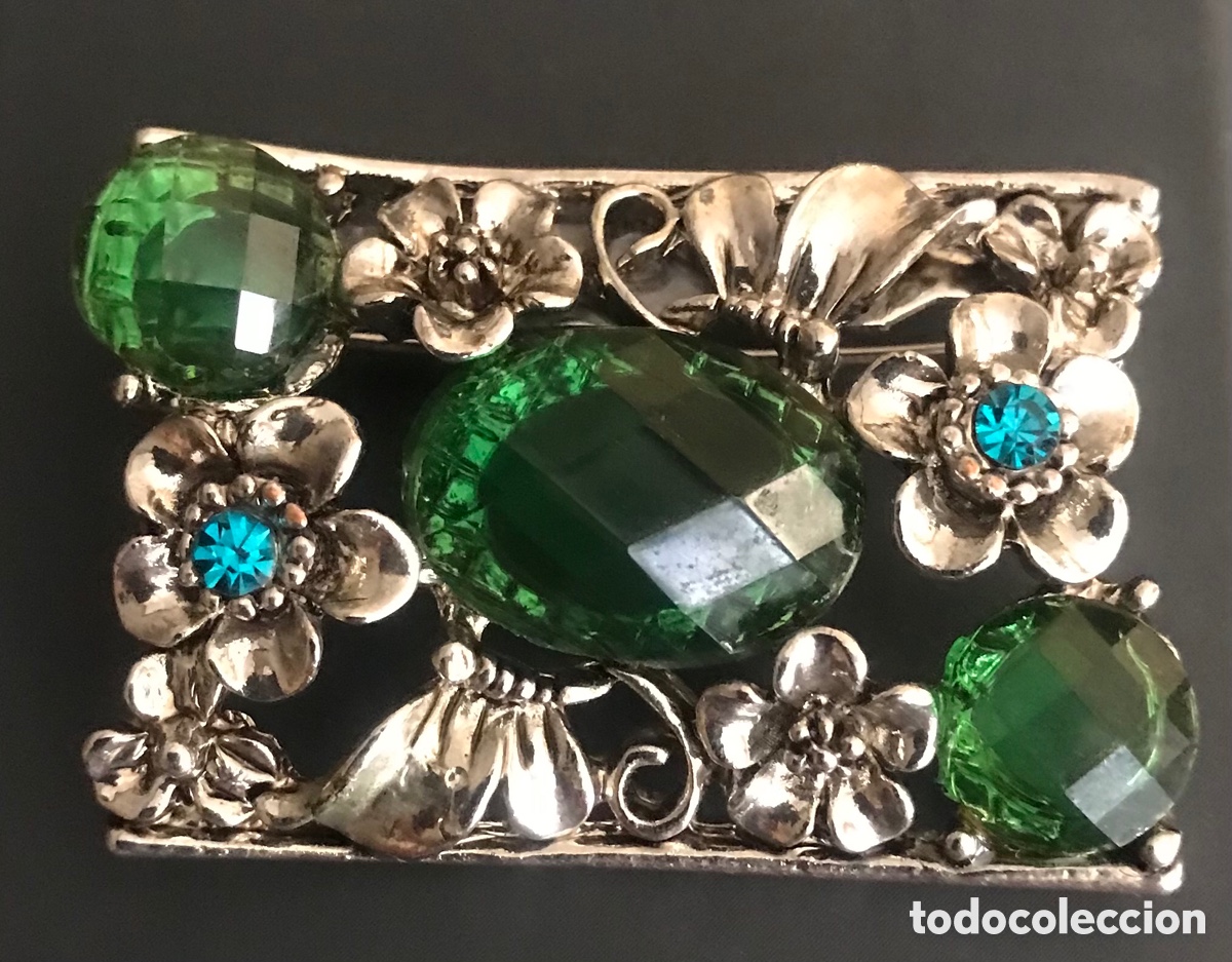 Joyeria: Broche rectangular con piedras verdes y turquesas - Foto 1