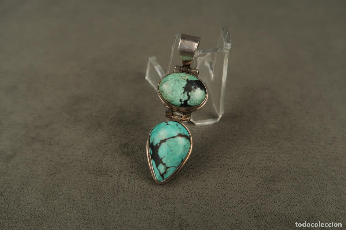 Joyeria: Antiguo Colgante de Plata y Turquesas - Foto 1