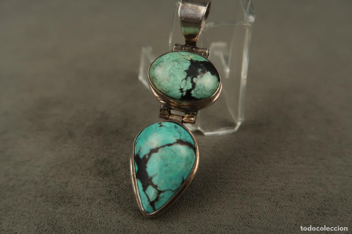 Joyeria: Antiguo Colgante de Plata y Turquesas - Foto 2