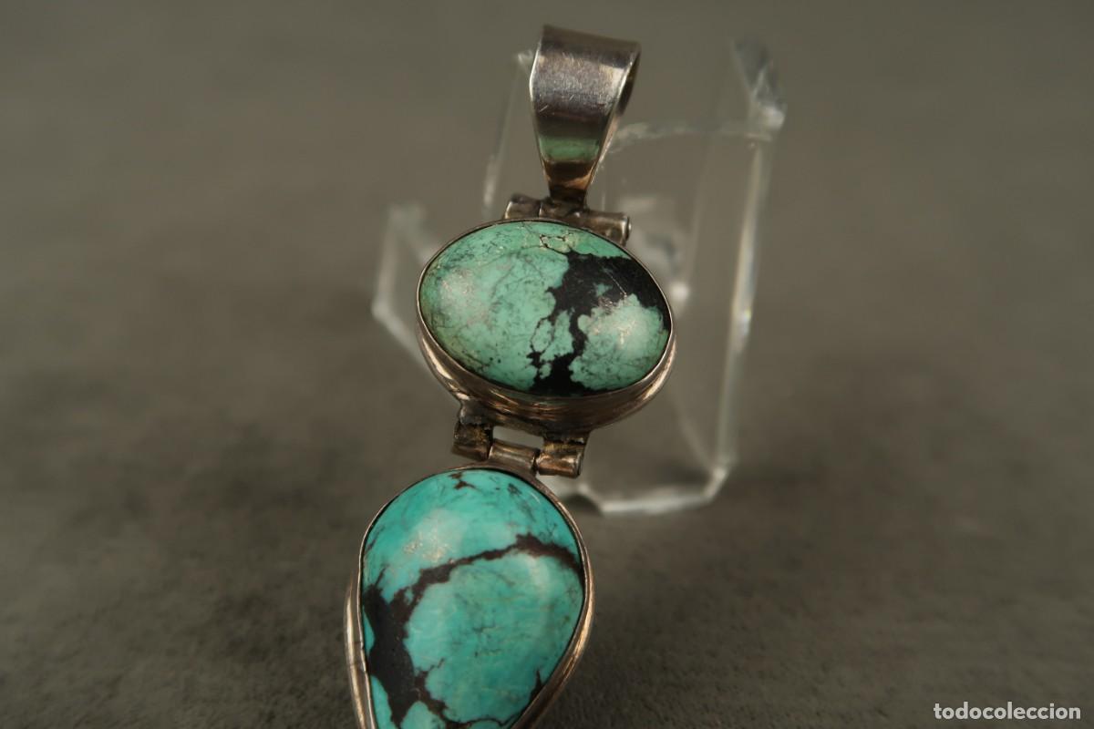 Joyeria: Antiguo Colgante de Plata y Turquesas - Foto 4