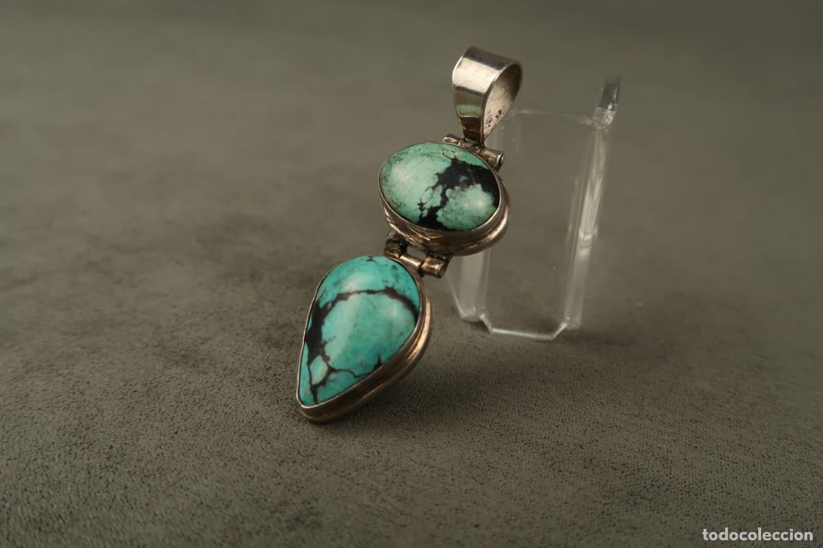 Joyeria: Antiguo Colgante de Plata y Turquesas - Foto 5