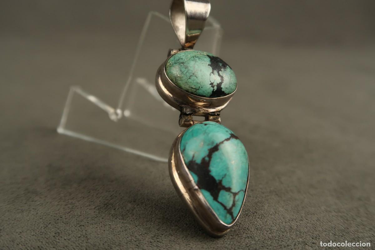 Joyeria: Antiguo Colgante de Plata y Turquesas - Foto 6
