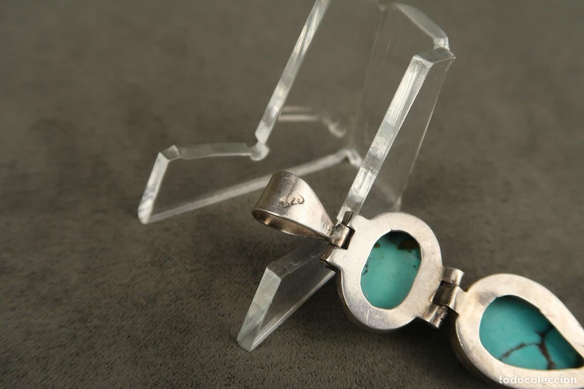 Joyeria: Antiguo Colgante de Plata y Turquesas - Foto 8