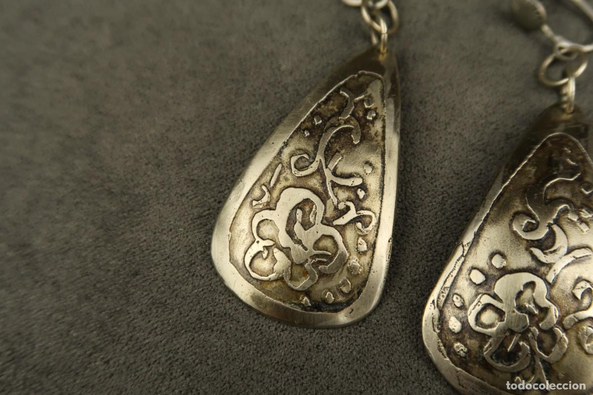 Joyeria: Antiguos Pendientes de Metal Plateado - Foto 3