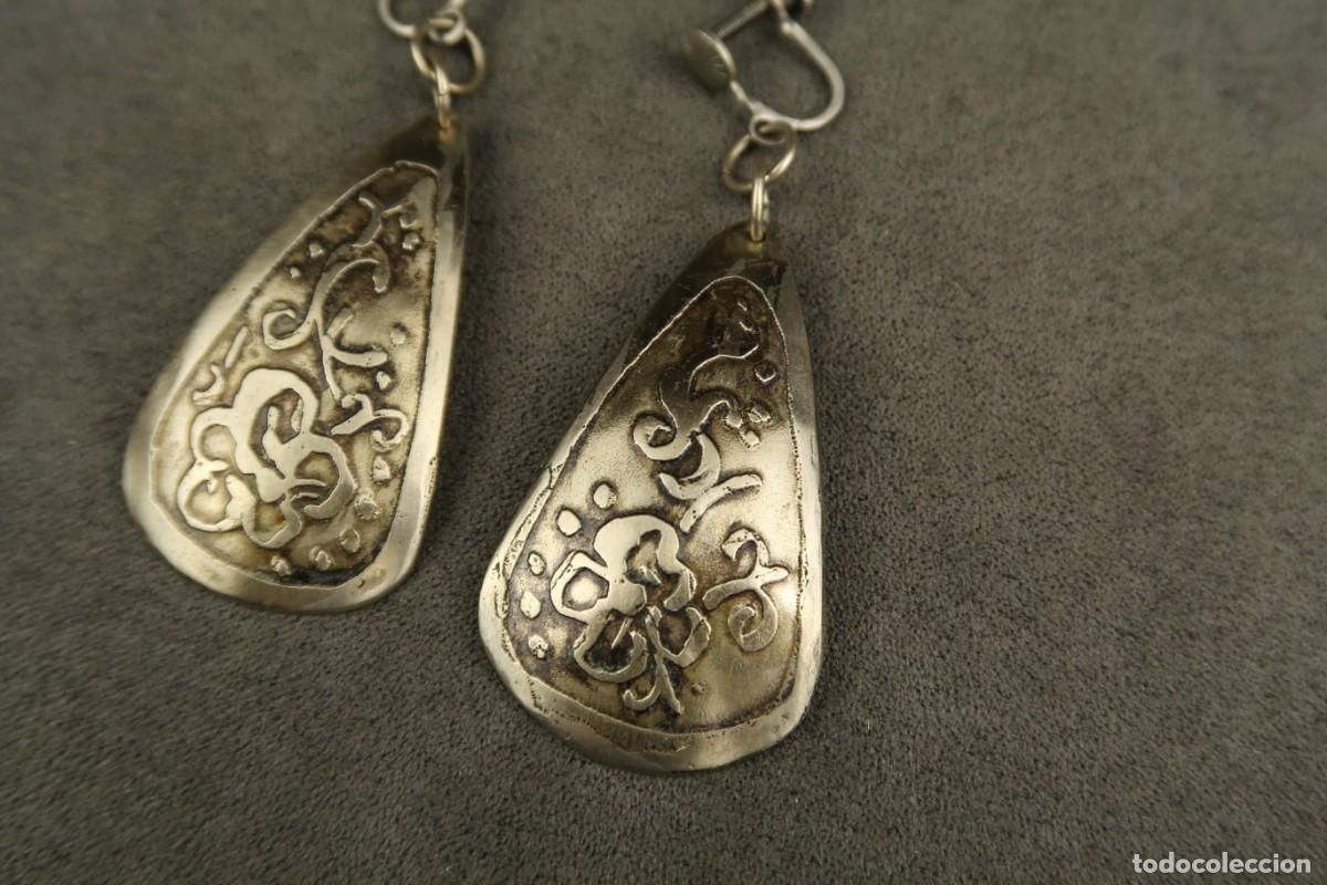 Joyeria: Antiguos Pendientes de Metal Plateado - Foto 6