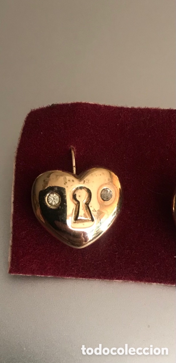Joyeria: Pendientes coraz&oacute;n dorado con piedras - Foto 2