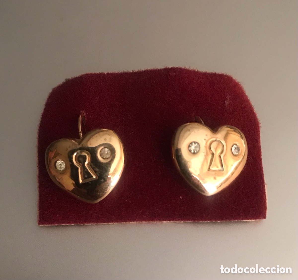 Joyeria: Pendientes coraz&oacute;n dorado con piedras - Foto 1