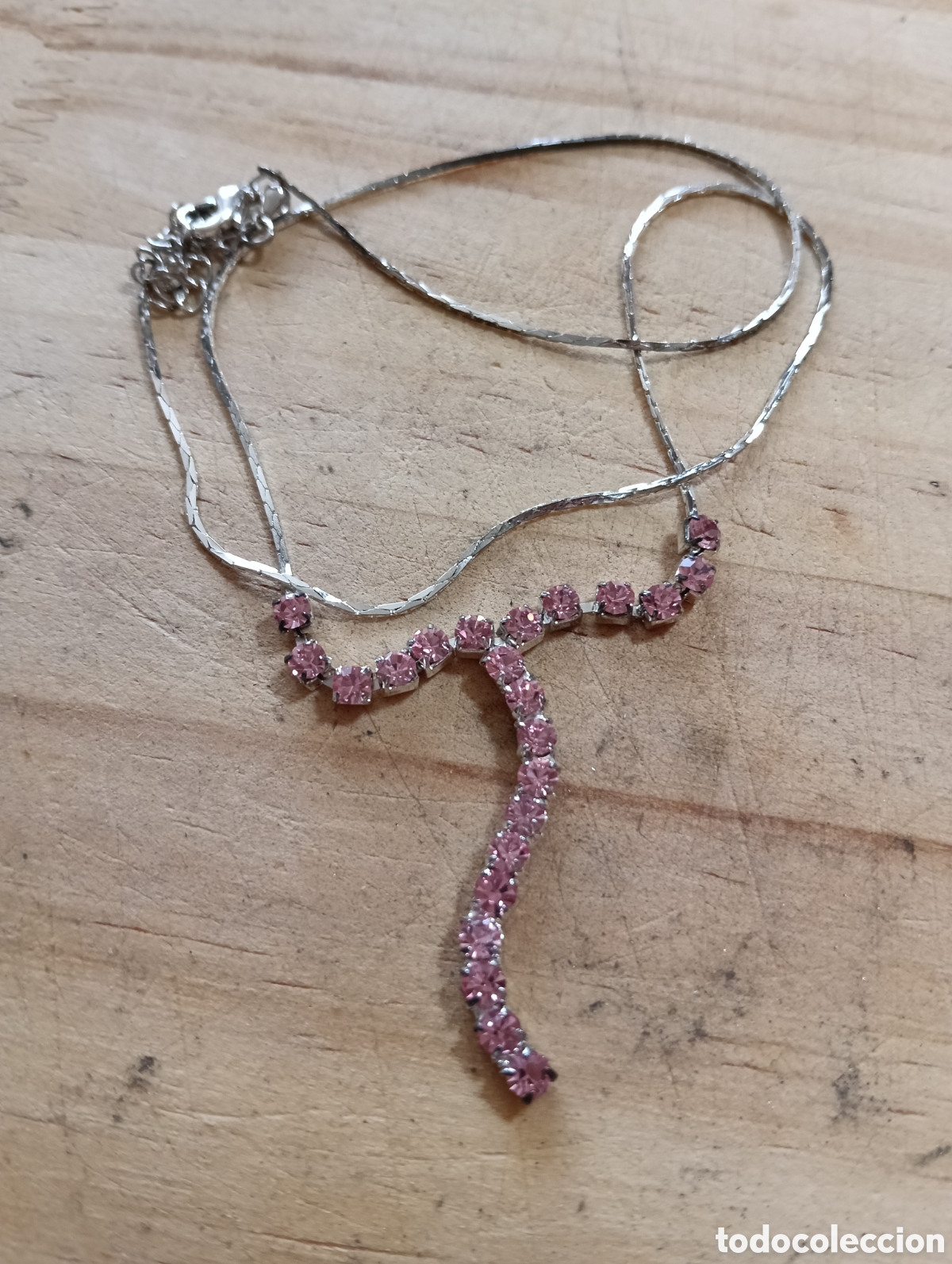 Joyeria: Antiguo collar de plata de ley con piedras rosas - Foto 1
