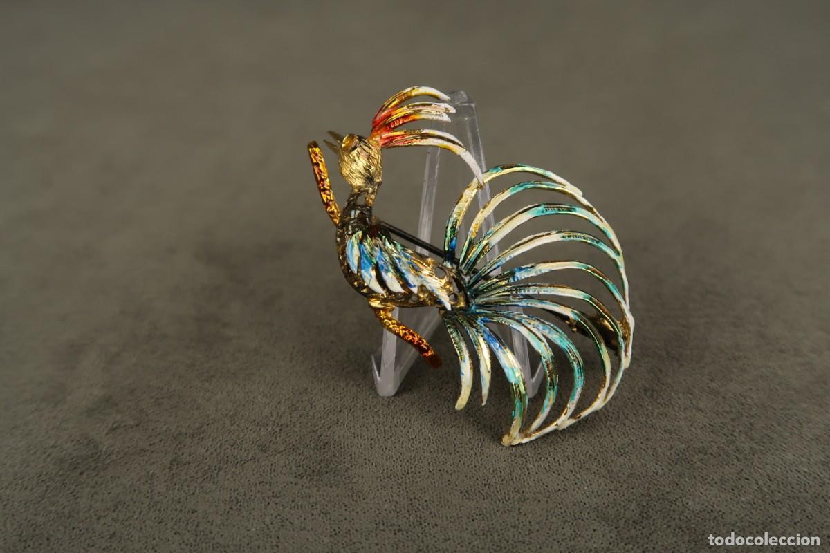 Joyeria: Antiguo Broche Gallo de Plata Dorada - Foto 2