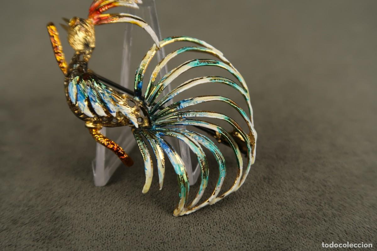 Joyeria: Antiguo Broche Gallo de Plata Dorada - Foto 3