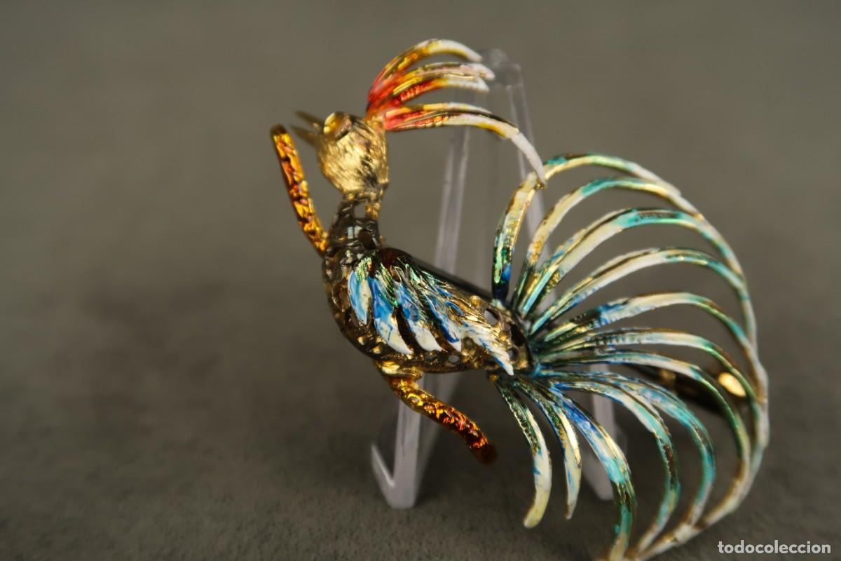 Joyeria: Antiguo Broche Gallo de Plata Dorada - Foto 4