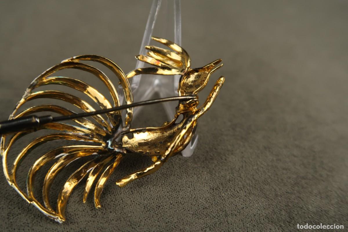 Joyeria: Antiguo Broche Gallo de Plata Dorada - Foto 8
