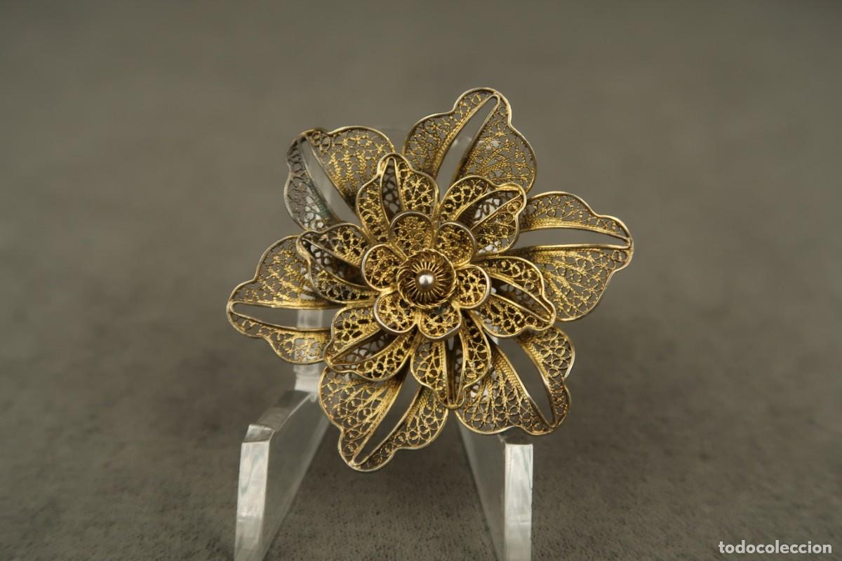 Joyeria: Antiguo Broche de Plata Filigrana Dorada - Foto 1