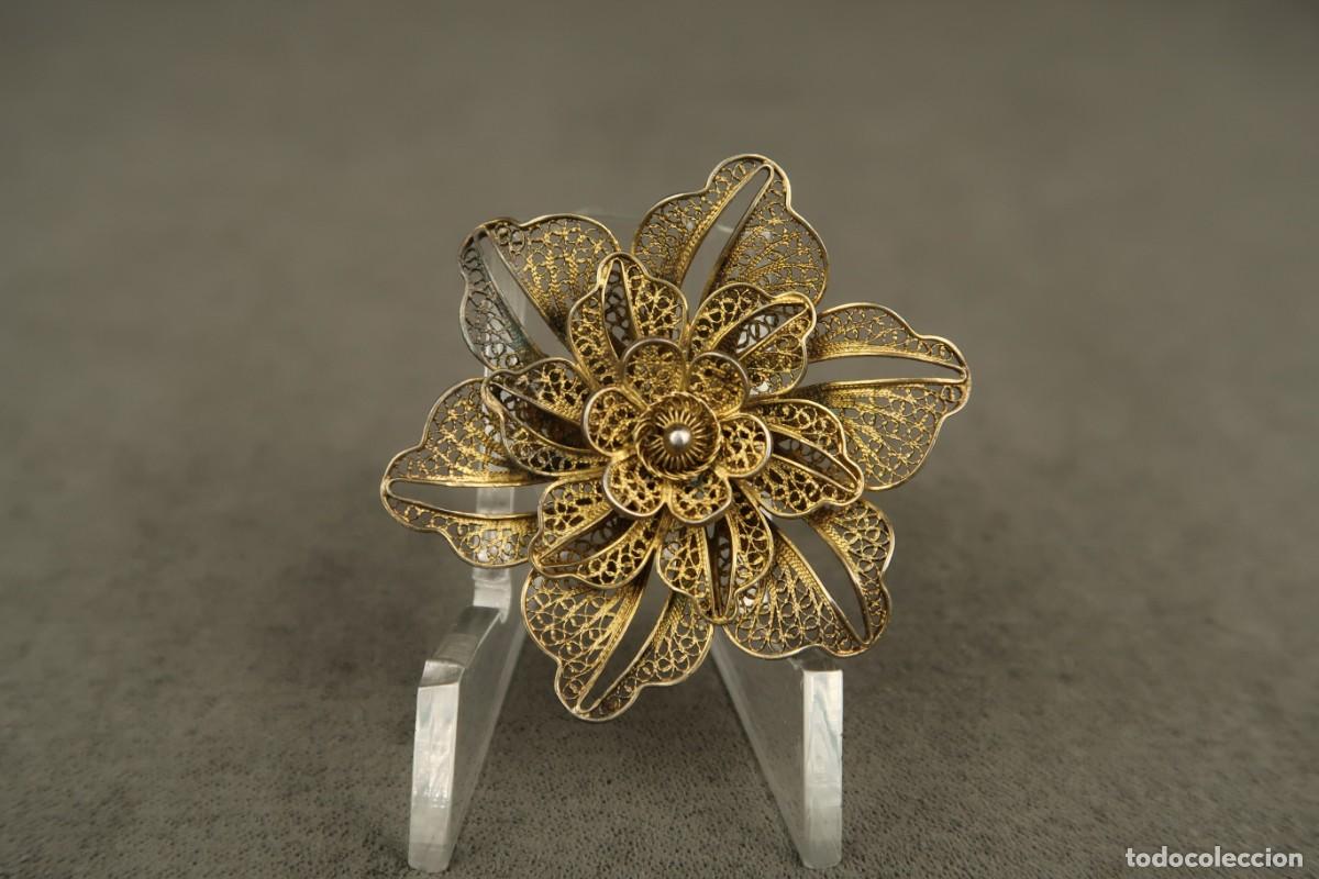 Joyeria: Antiguo Broche de Plata Filigrana Dorada - Foto 2
