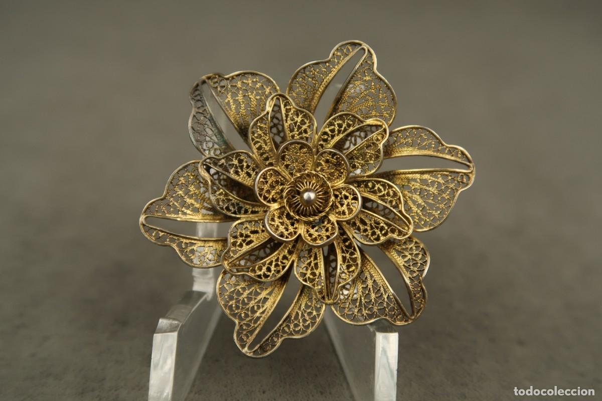 Joyeria: Antiguo Broche de Plata Filigrana Dorada - Foto 3