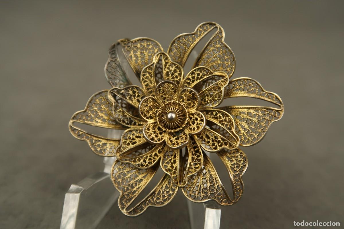 Joyeria: Antiguo Broche de Plata Filigrana Dorada - Foto 4