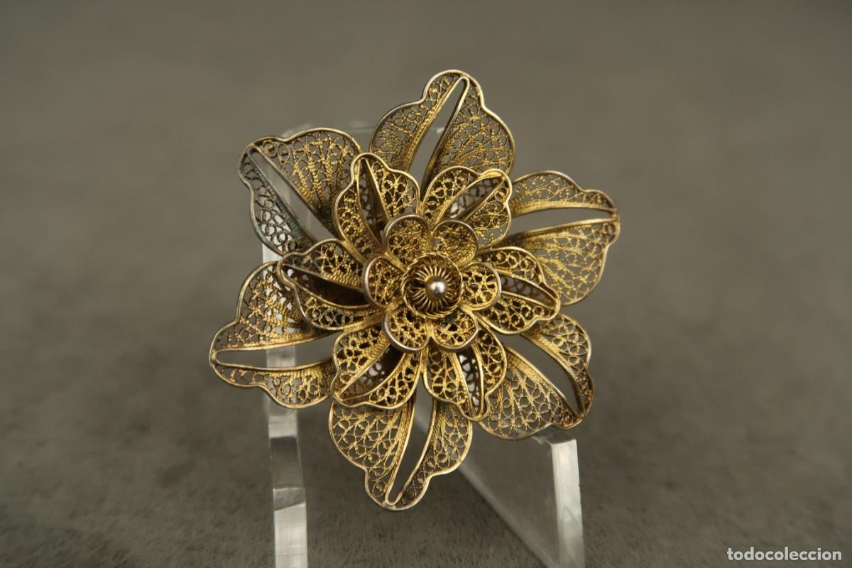 Joyeria: Antiguo Broche de Plata Filigrana Dorada - Foto 5