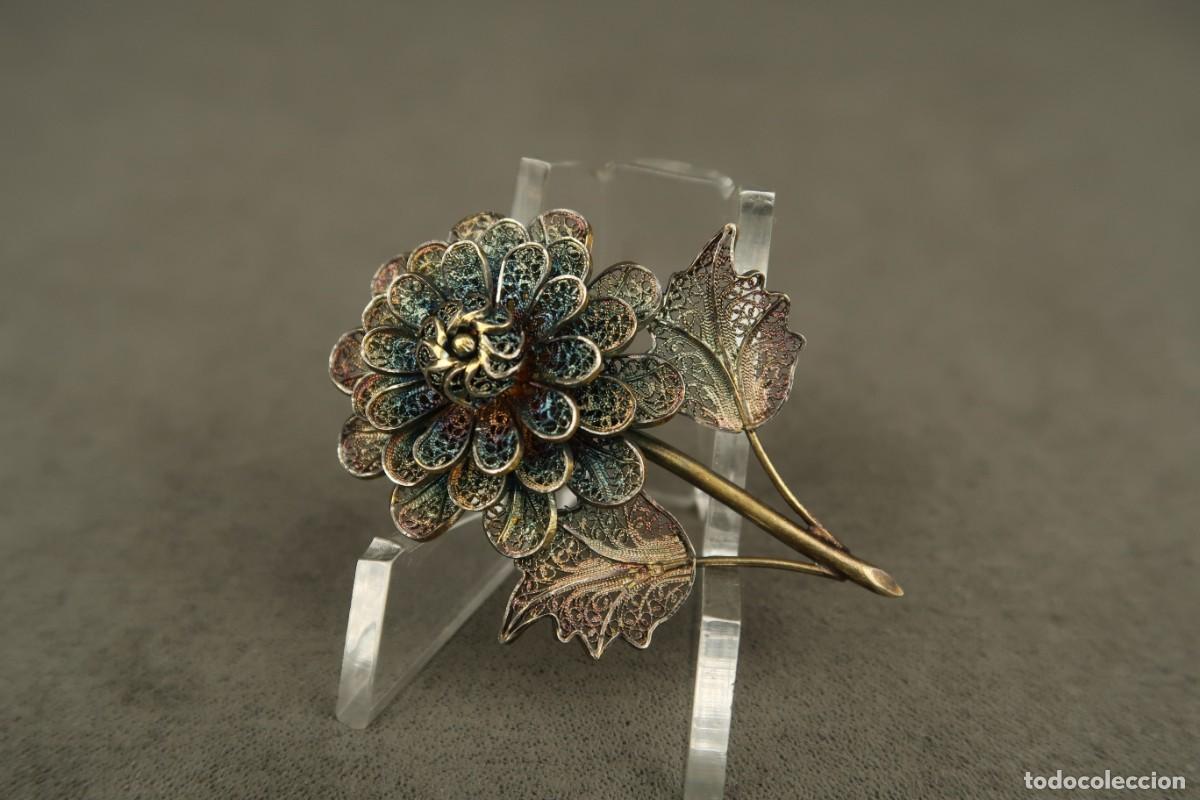 Joyeria: Antiguo Broche de Plata Filigrana Dorada - Foto 1