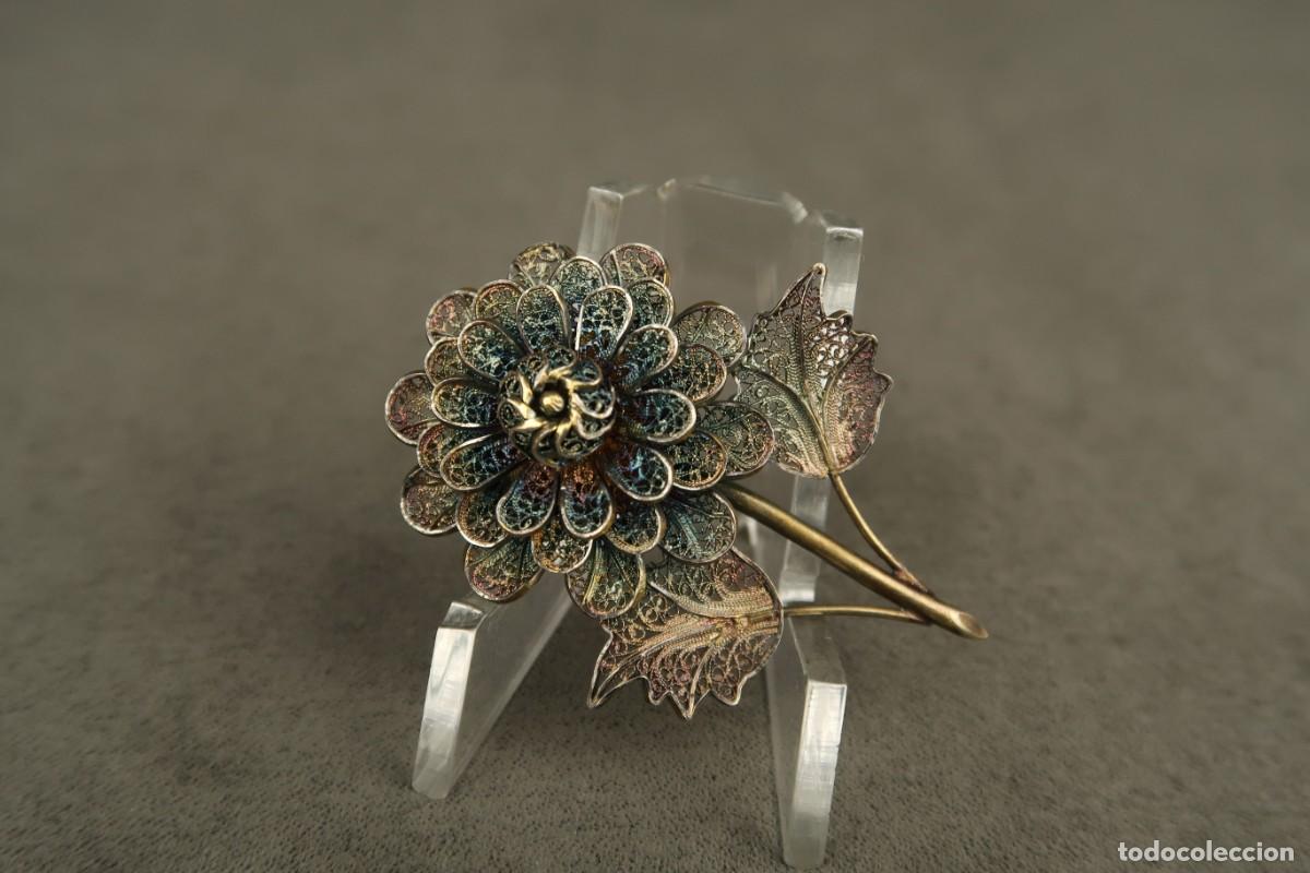 Joyeria: Antiguo Broche de Plata Filigrana Dorada - Foto 2