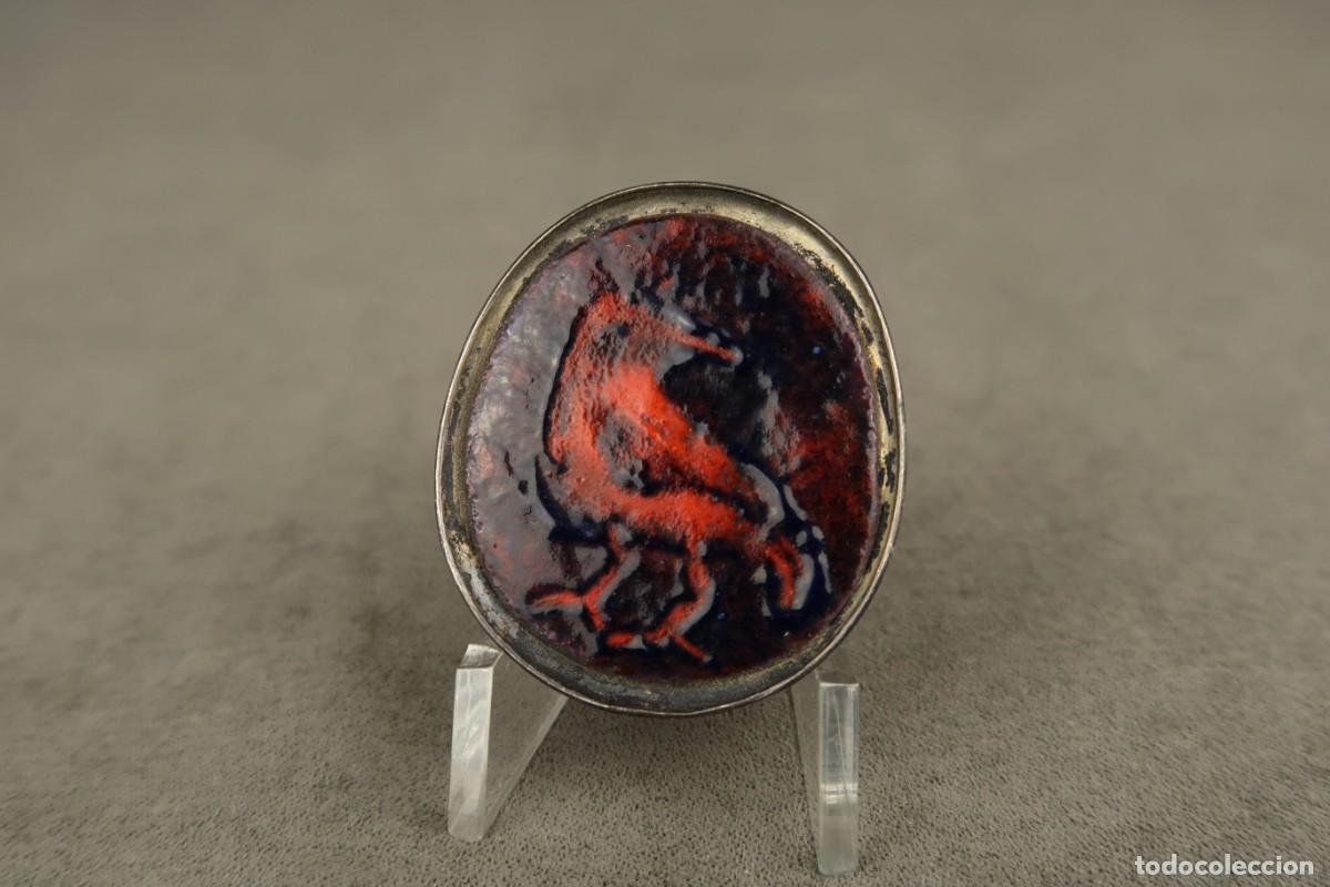 Joyeria: Antiguo Broche de Plata Pintado a Mano - Foto 1