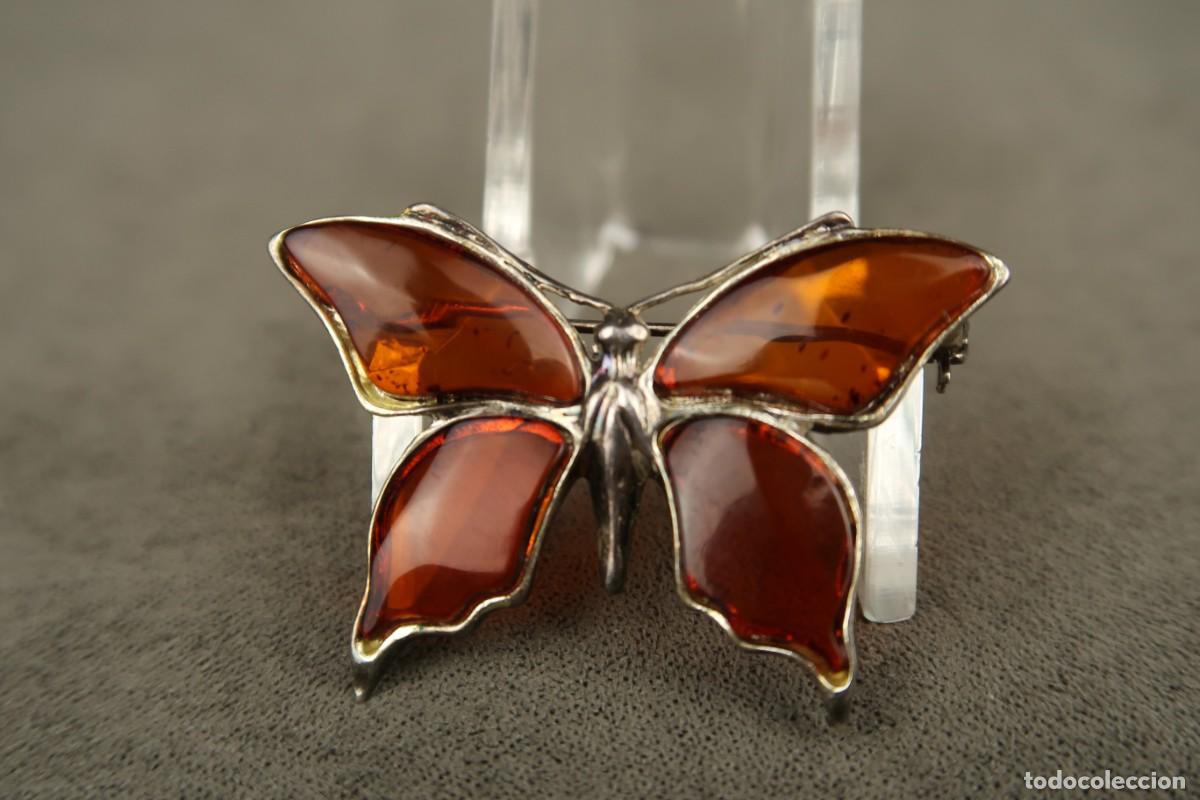 Joyeria: Antiguo Broche de Plata y &Aacute;mbar forma de Mariposa - Foto 3