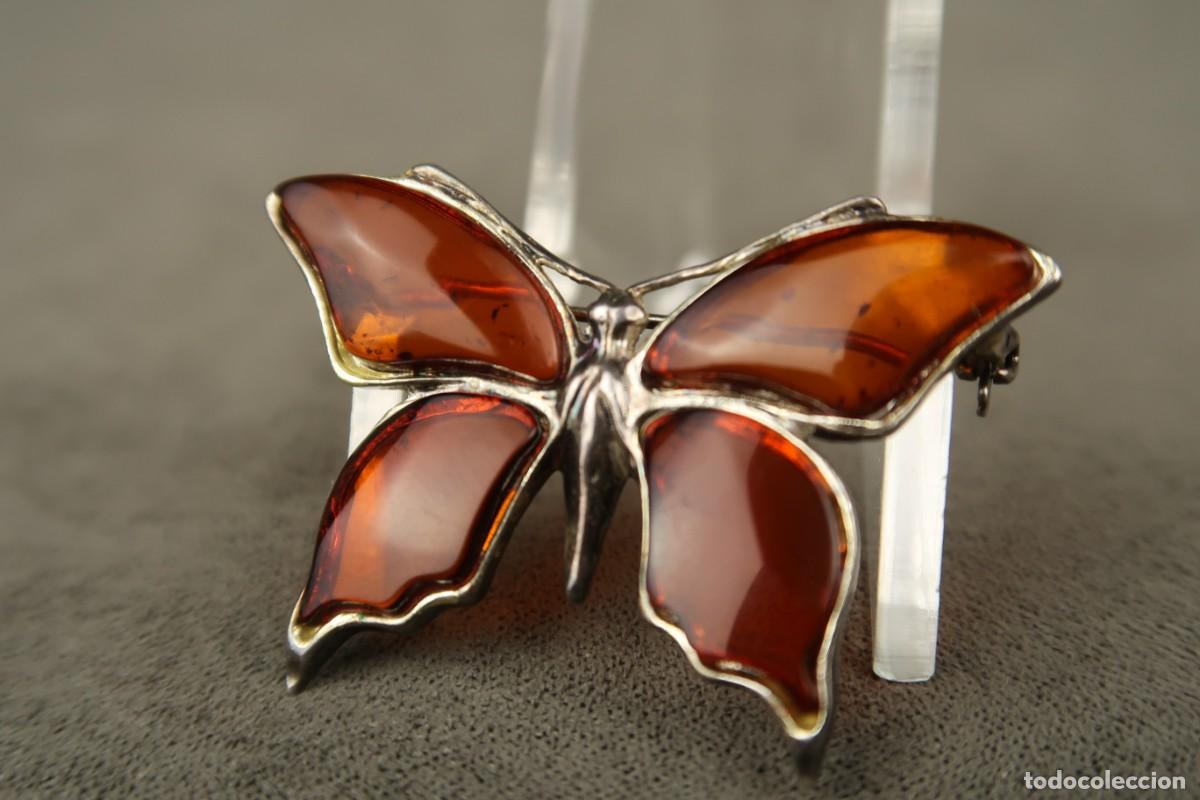 Joyeria: Antiguo Broche de Plata y &Aacute;mbar forma de Mariposa - Foto 4