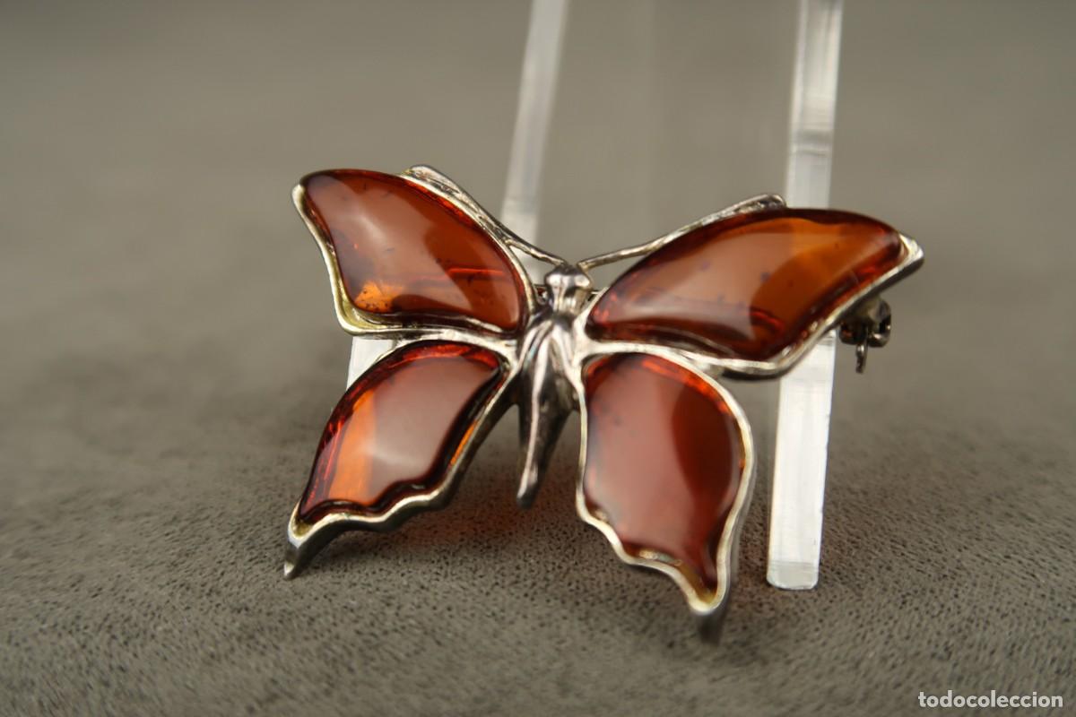 Joyeria: Antiguo Broche de Plata y &Aacute;mbar forma de Mariposa - Foto 5