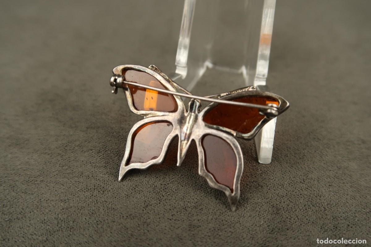 Joyeria: Antiguo Broche de Plata y &Aacute;mbar forma de Mariposa - Foto 6