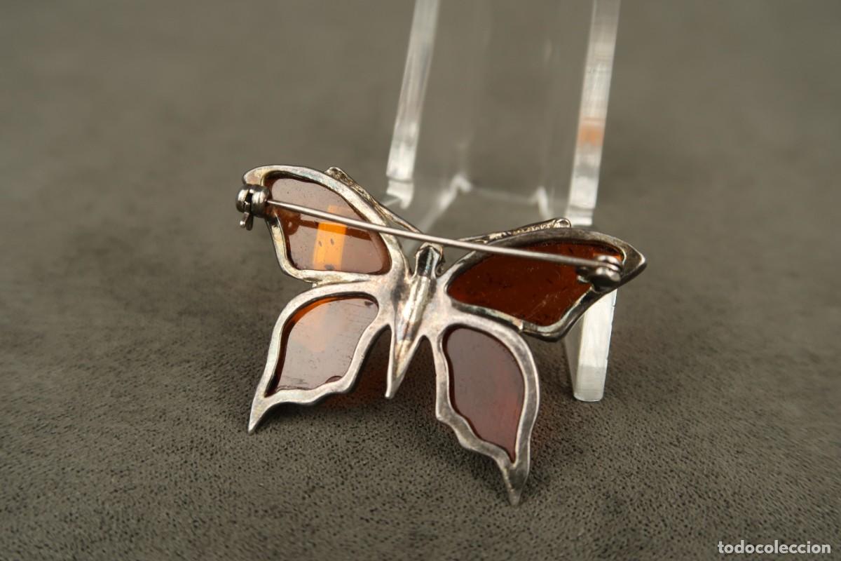 Joyeria: Antiguo Broche de Plata y &Aacute;mbar forma de Mariposa - Foto 7