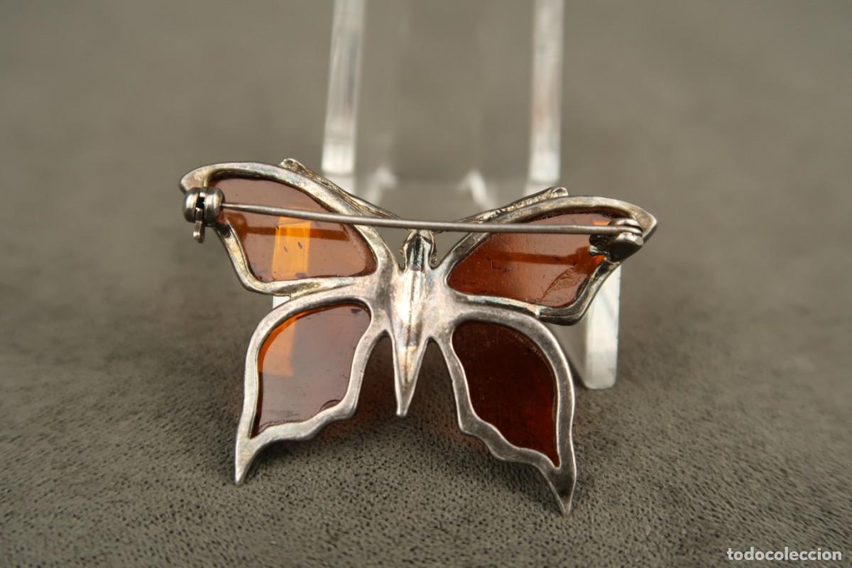 Joyeria: Antiguo Broche de Plata y &Aacute;mbar forma de Mariposa - Foto 8