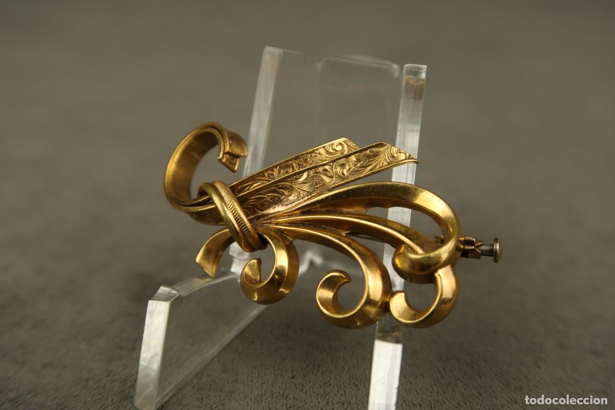 Joyeria: Antiguo Broche Metal Dorado - Foto 6