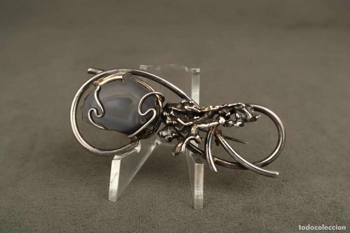 Joyeria: Antiguo Broche de Plata y &Aacute;gata - Foto 1