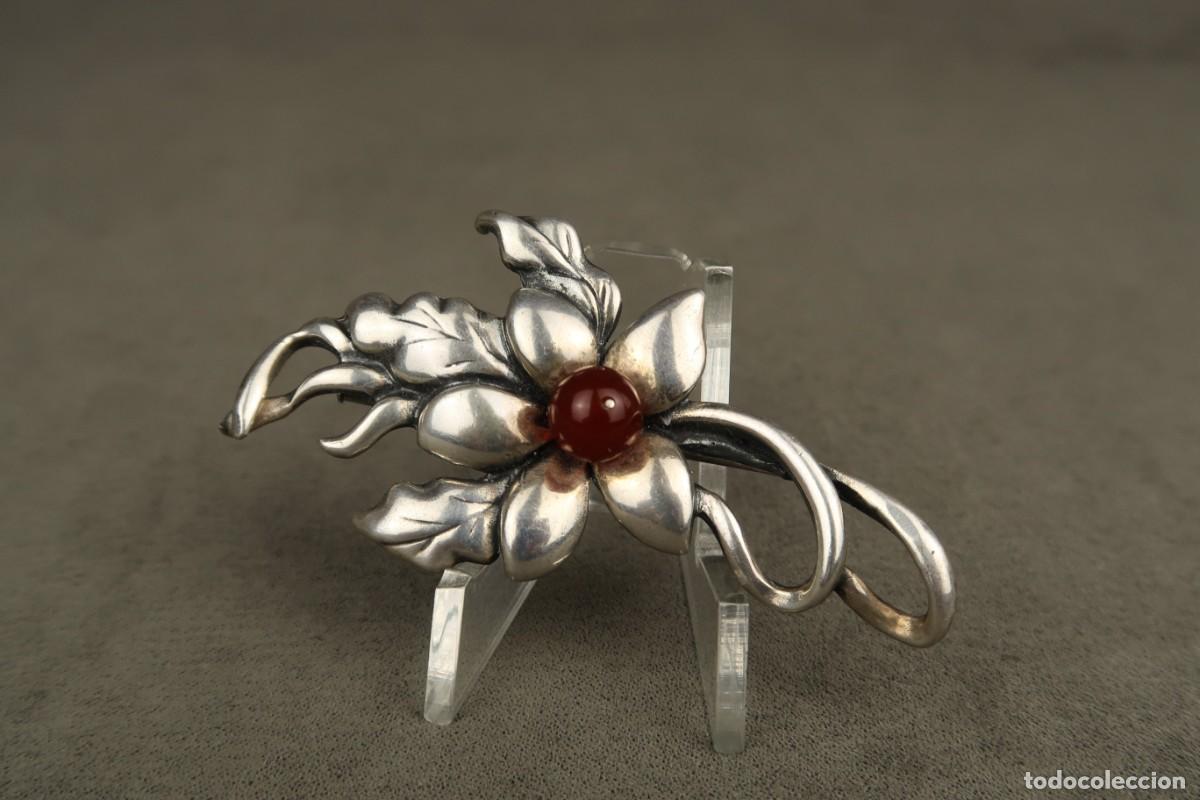 Joyeria: Antiguo Broche Modernista de Plata y Cornalina - Foto 1