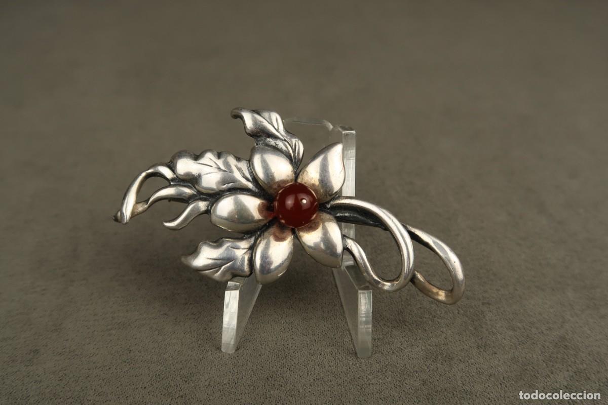 Joyeria: Antiguo Broche Modernista de Plata y Cornalina - Foto 2