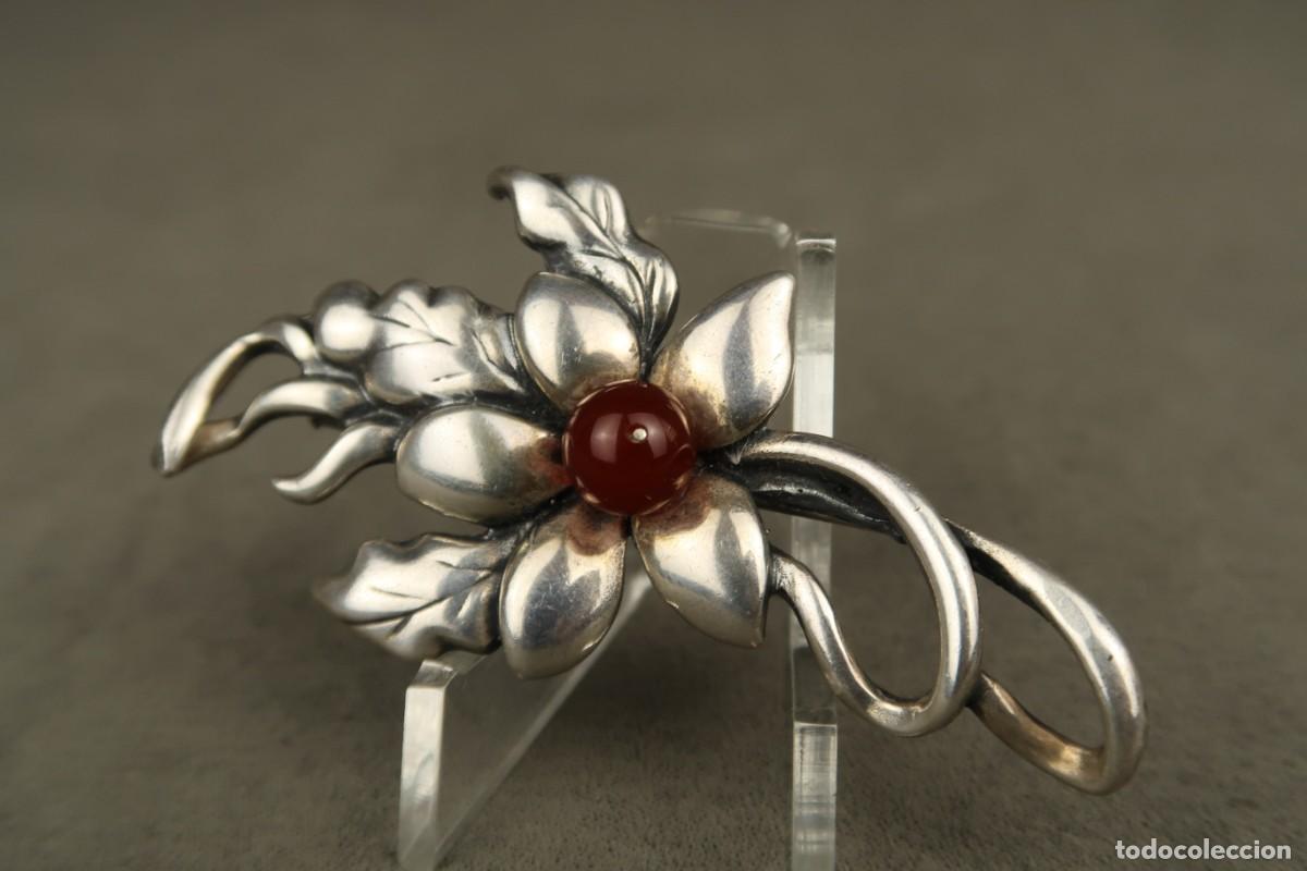 Joyeria: Antiguo Broche Modernista de Plata y Cornalina - Foto 3