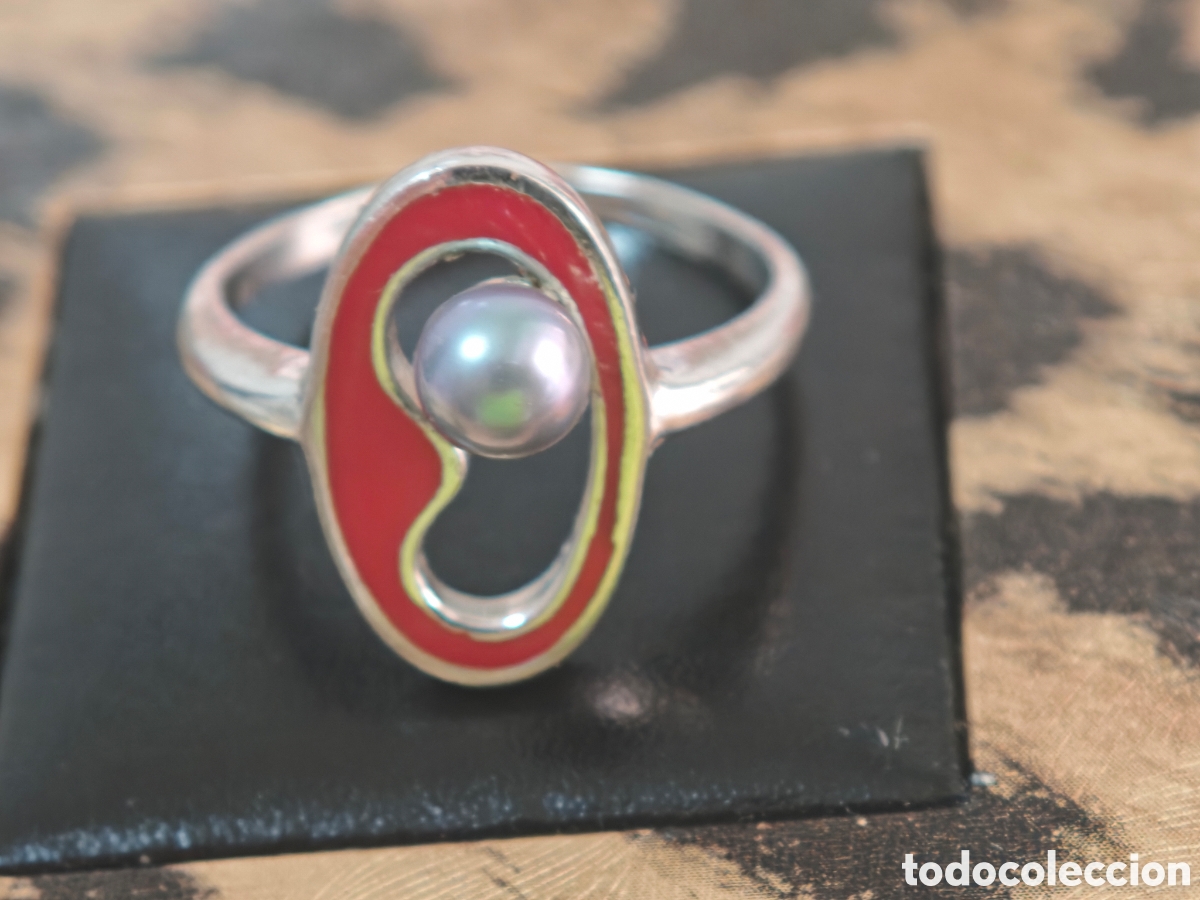 Joyeria: Anillo de plata de ley perla y esmalte nuevo - Foto 1