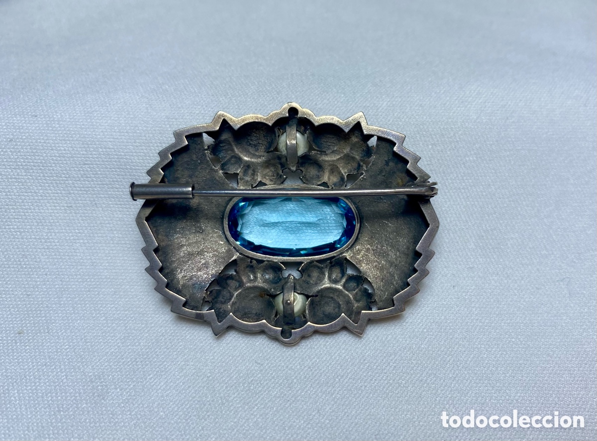 Joyeria: Broche Art Deco de plata detalles en oro y perlas - Foto 2