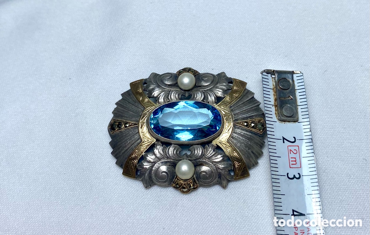 Joyeria: Broche Art Deco de plata detalles en oro y perlas - Foto 4