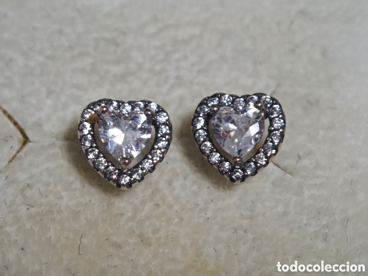 Joyeria: Pendientes peque&ntilde;os en forma de coraz&oacute;n en plata de ley con circonitas - Foto 2
