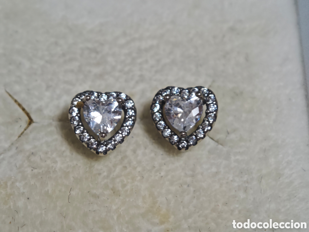 Joyeria: Pendientes peque&ntilde;os en forma de coraz&oacute;n en plata de ley con circonitas - Foto 3