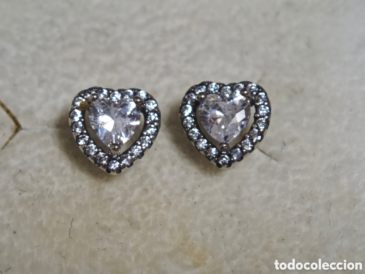 Joyeria: Pendientes peque&ntilde;os en forma de coraz&oacute;n en plata de ley con circonitas - Foto 4