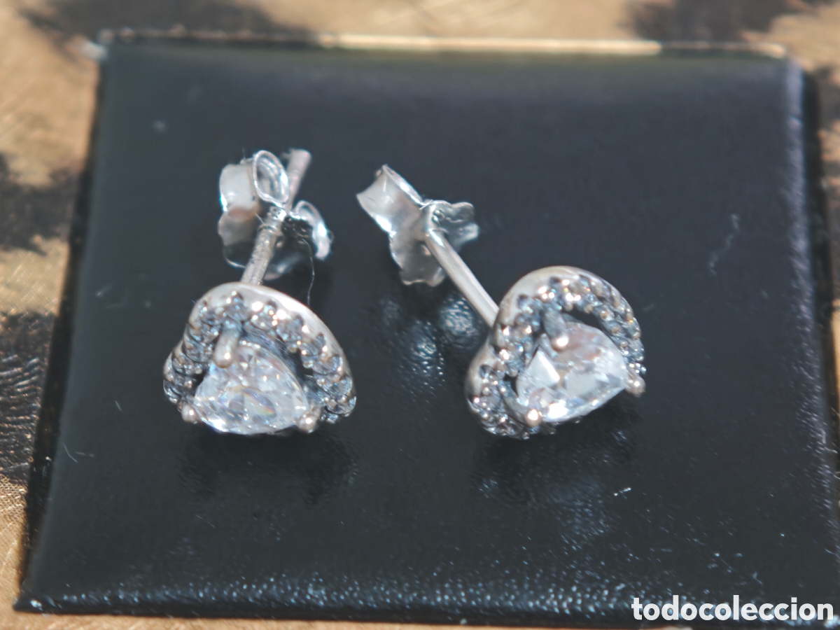 Joyeria: Pendientes peque&ntilde;os en forma de coraz&oacute;n en plata de ley con circonitas - Foto 5