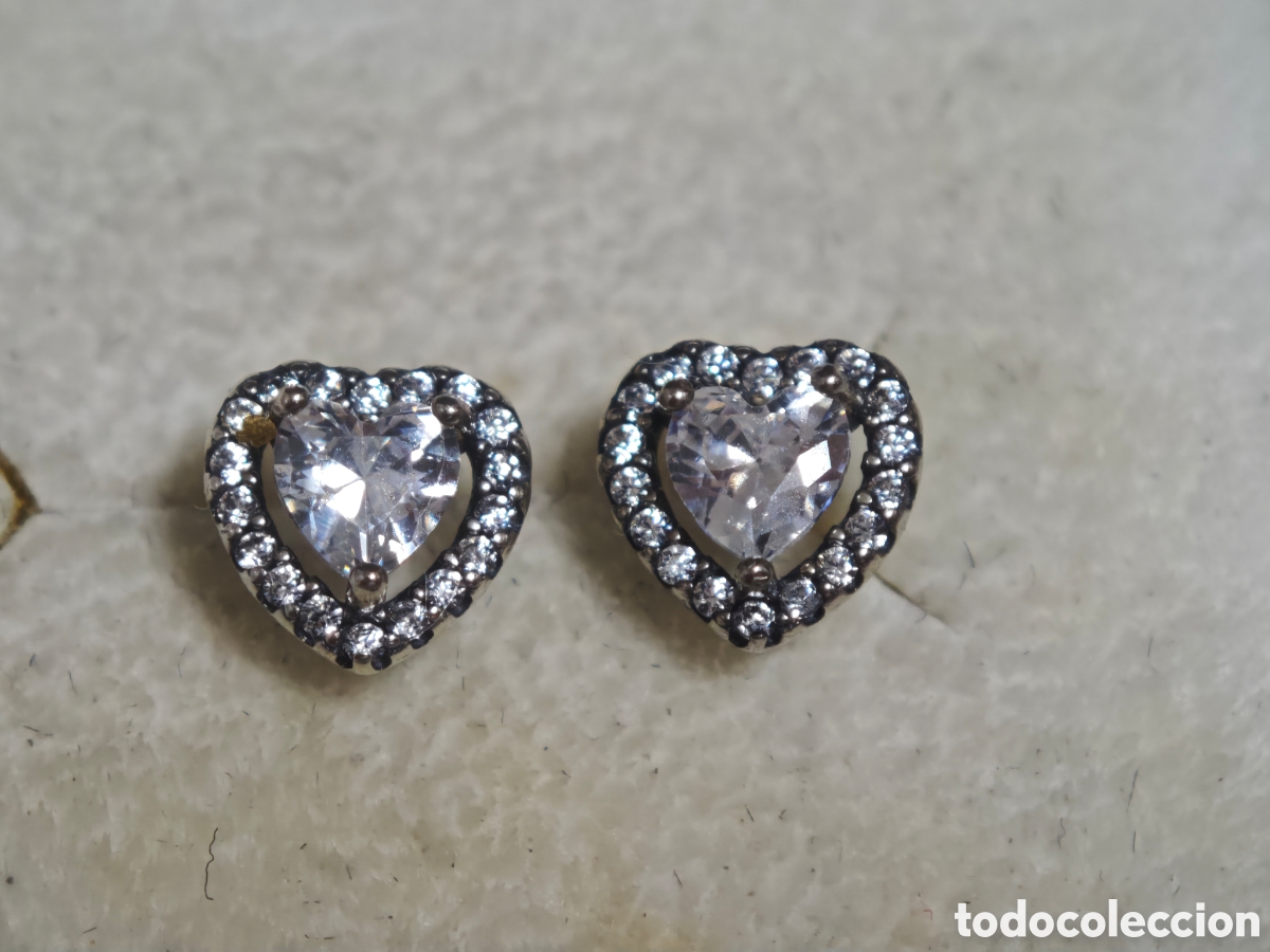 Joyeria: Pendientes peque&ntilde;os en forma de coraz&oacute;n en plata de ley con circonitas - Foto 1
